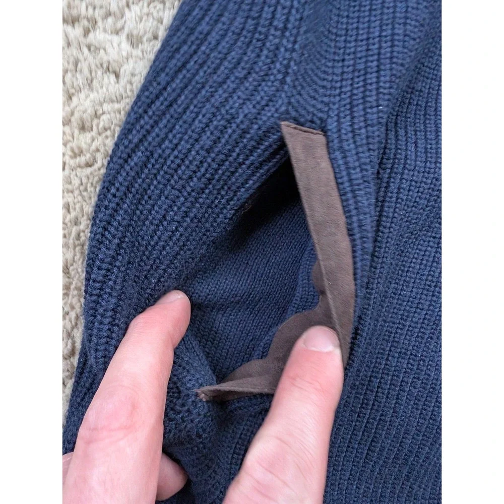Peter Millar Button Down Wool Sweater Mens Large‎ Navy Elbow Patches Blue Knit